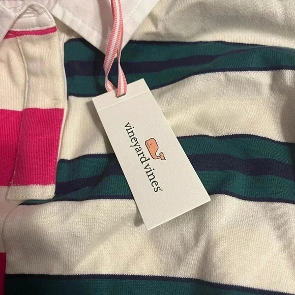 Vineyard Vines Polo Shirt Girls Rugby Pink Green Long Sleeve NWT Size XL - Picture 5 of 11